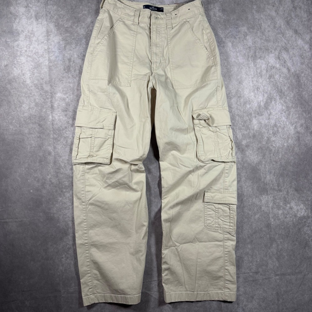 Hollister Ultra High Rise Baggy Cargo Pants Tan Khaki W27 Wide Leg Utility Y2K